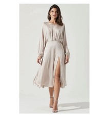 ASTR the Label Marin Dolman Sleeve Side Slit Midi Dress Medium Tan Bridal