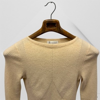Brunello Cucinelli Monili 100% Cashmere Sweater S Small Ivory Knit Womens