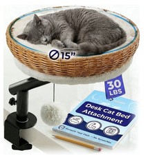Cat Desk Bed - Rattan Elevated Desk Cat Bed Attachment with Removable Washable