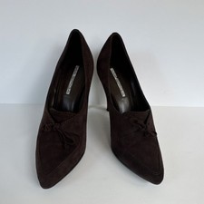 Via Spiga Brown Suede Pointed Toe Stiletto Pumps Bow Accent Leather Sole