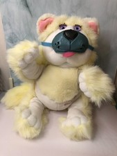 Fisher Price Purr-Tenders Yellow/Cream Cat Plush Vintage 1987 Purple Eyes 15"