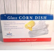 HIC Harold Import Co Glass Corn on The Cob Dishes, Set of 4, Kitchenware