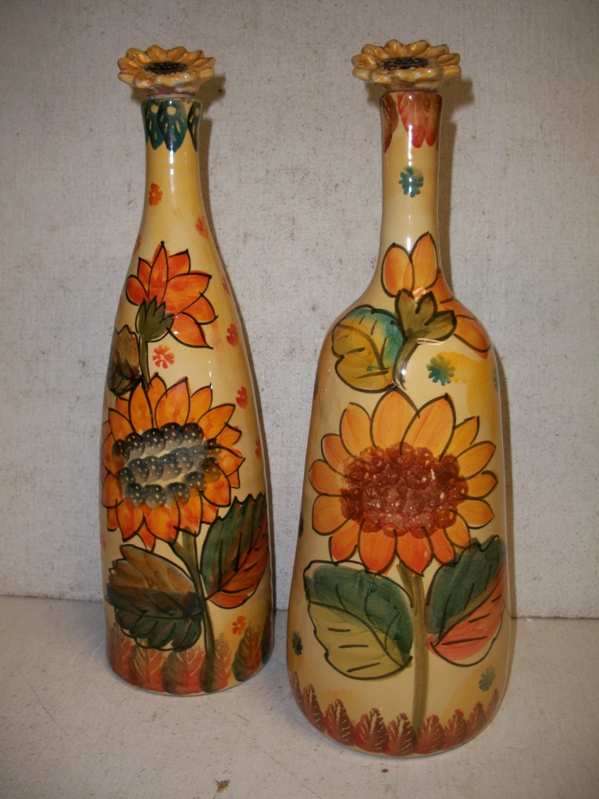 Italica Ars Hand Painted Italian Oil & Vinegar Set Sunflower Design