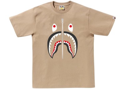 Size XXL - BAPE A Bathing Ape Shark Tee Beige 1K30-110-003 