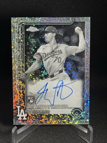 2025 Topps Chrome Justin Wrobleski Rookie Black White Mini Diamond Auto Dodgers