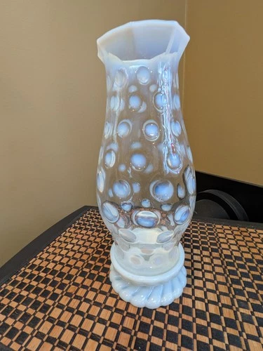 Fenton White Opalescent Coin Dot Hurricane Lamp Candle Holder