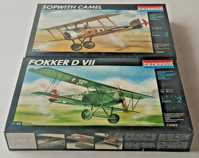 Lot 2 Modellbausatz Monogram Fokker D VII Sopwith Flugzeug Maßstab 1:28 Vintage