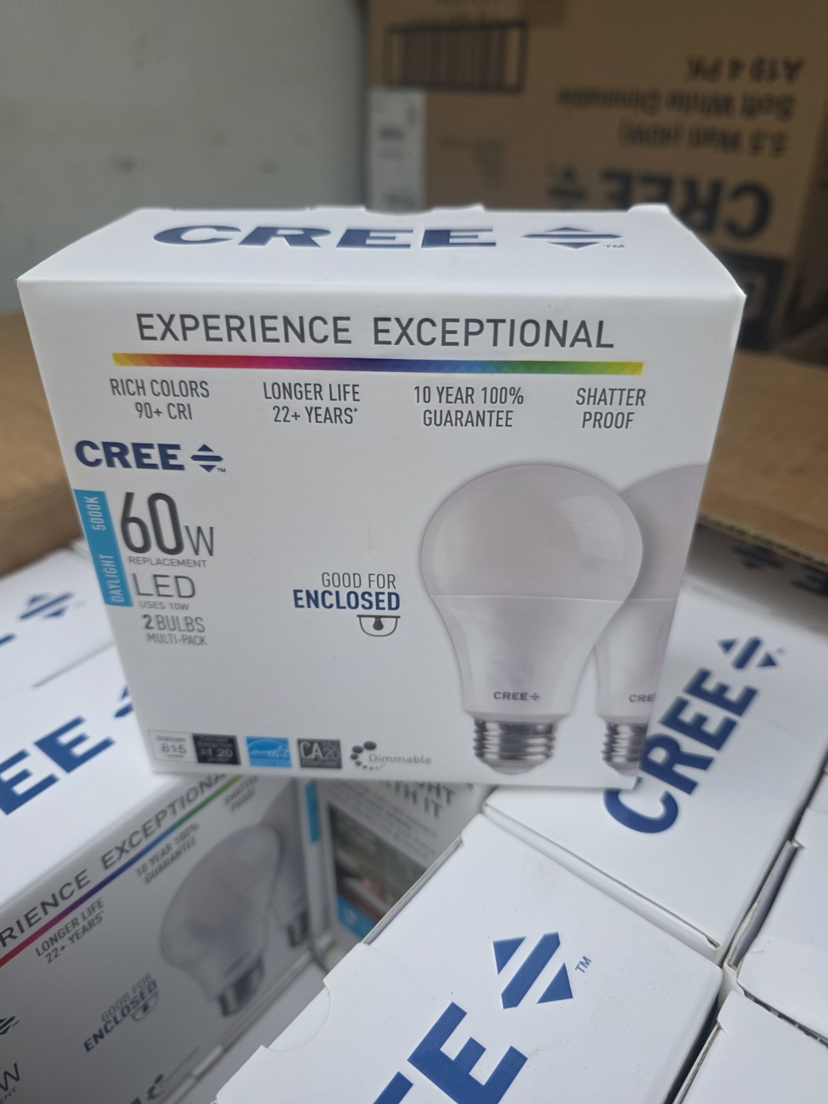 Cree LED 60W A19 Dimmable Daylight 5000K 815lm Clear Shatter Proof Screw 2 Bulbs