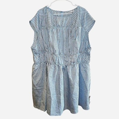 ASOS Design Curve Dress Women's Plus Size 22 Blue Brown Striped Tiered Babydoll