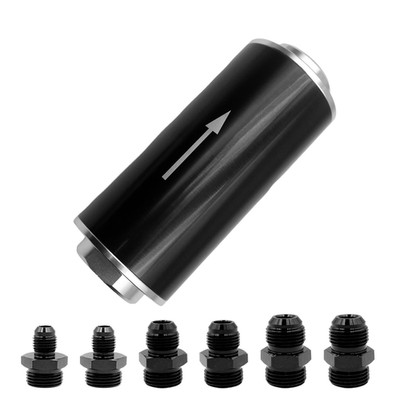 100 Micron Inline Fuel Filter Universal 6AN 8AN 10AN Fitting Adapter 50MM