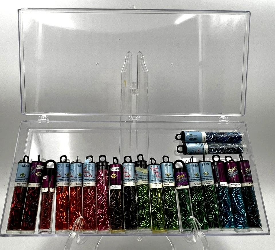 Czech Glass Bugle Beads #2 Red/Green/Blue 20 tubes + organizer - Image 2 of 2