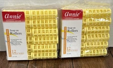 VINTAGE NEW 2 PACKS ANNIE SNAP ON ROLLERS #1002, 24 COUNT YELLOW MEDIUM 3/4"  In