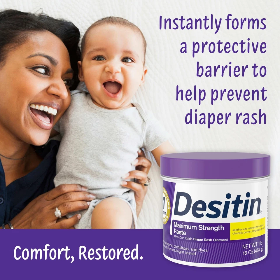 Pasta de dermatitis de pañal Desitin de máxima fuerza 16 oz con 40 óxido de zinc para bebés Foto 2 de 4
