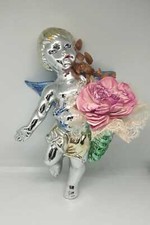 STOCK BOMBONIERE MATRIMONIO CRESIMA COMUNIONE ANGELO CAPODIMONTE ARGENTO H. 17,5