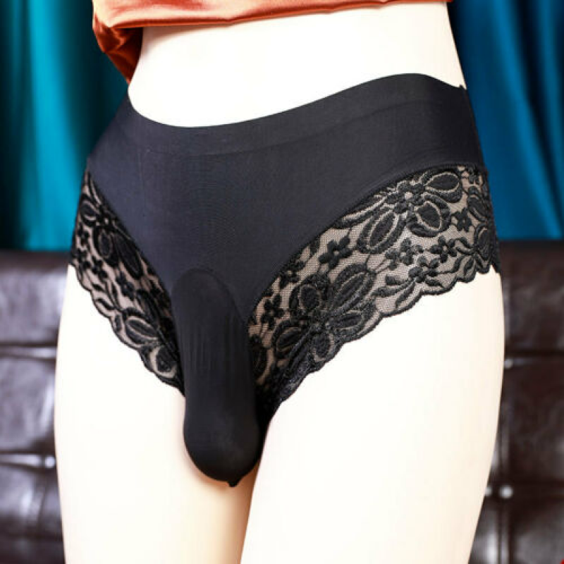 Sissy Gay Men Lace Panties Low Waist Underwear Sexy Lingerie Ice Silk Thongs