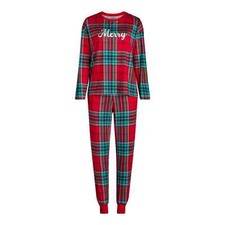 Joyspun Women  s Long Sleeve Tee and Jogger Pants Pajama Set, Red Plaid Size M 8-