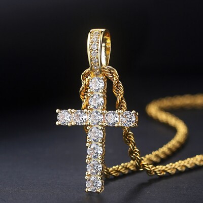 14K Gold Plated Iced out CZ Pendant Chain Necklace Hip Hop Jewelry for Women Men