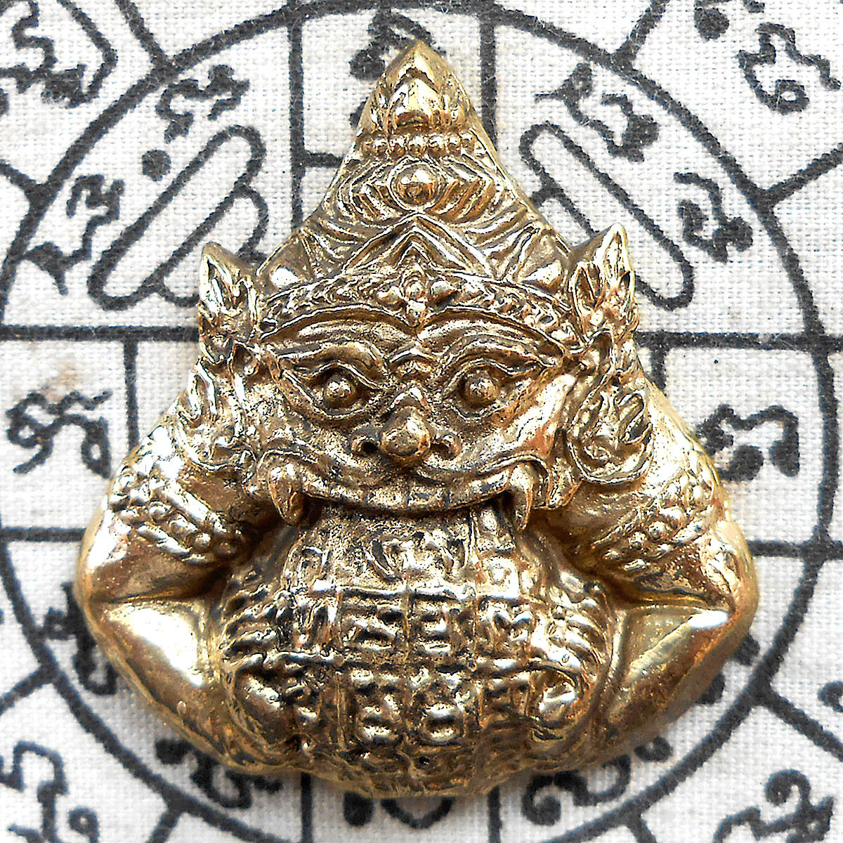 Brass Giant Phra Rahu Om chan ( Moon Eater) Powerful Thai Amulet