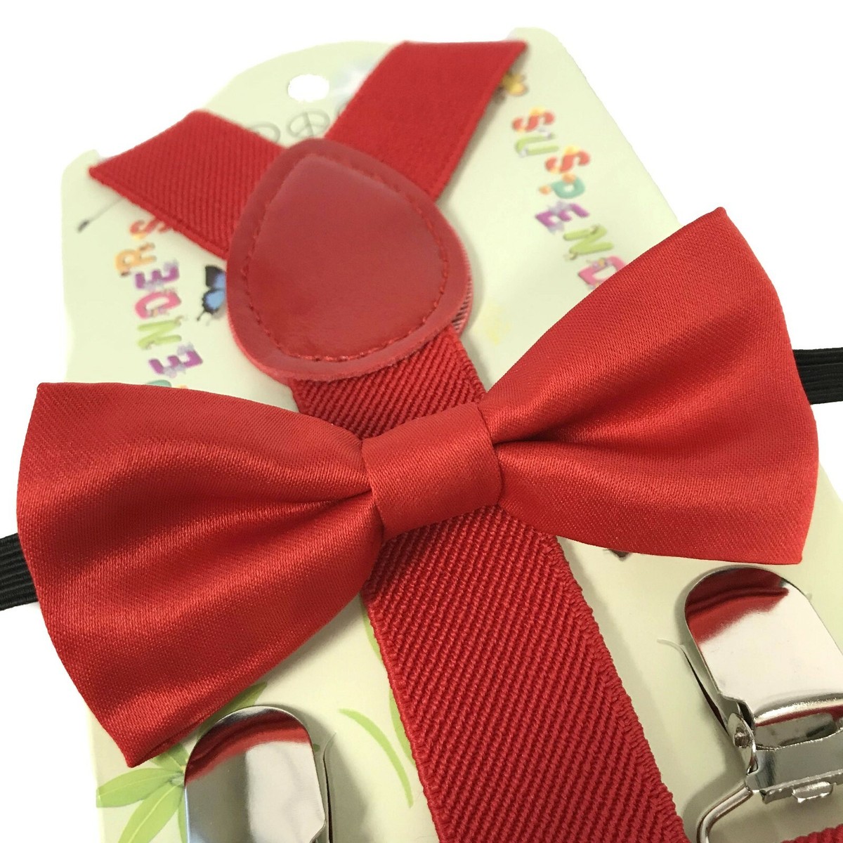 Navy Blue Clip-on Braces Elastic Suspenders + 100% Cotton Baby Pink Bowtie Bow Ties For Baby Infant / Boy Kids Toddler / Youth / Adult