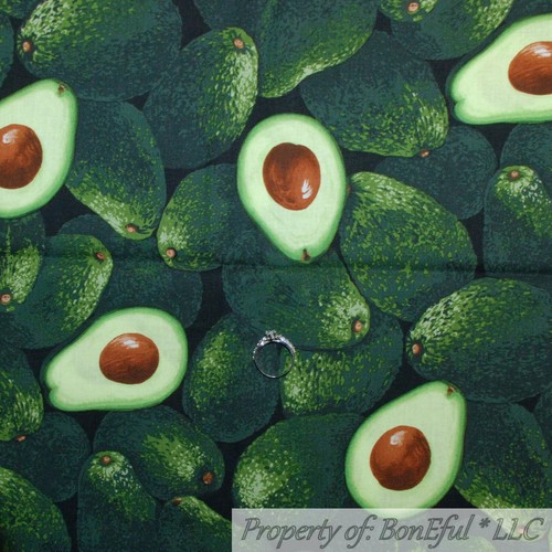 BonEful Fabric FQ Cotton Quilt Green Vegetable Fruit Avocado Food Farm Kitchen L - Picture 1 of 12