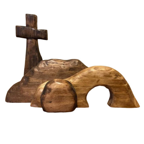 Easter Resurrection Scene Set Jesus Nativity Scene Wooden Cross Empty Tomb Decor