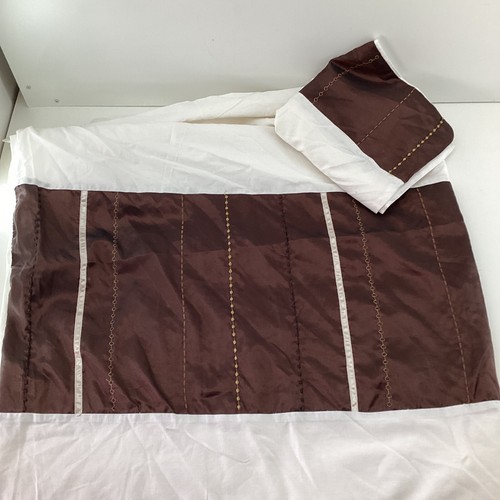 Brown & Cream Striped Single Size Duvet Cover Set Embroidered 50/50 Cotton Poly