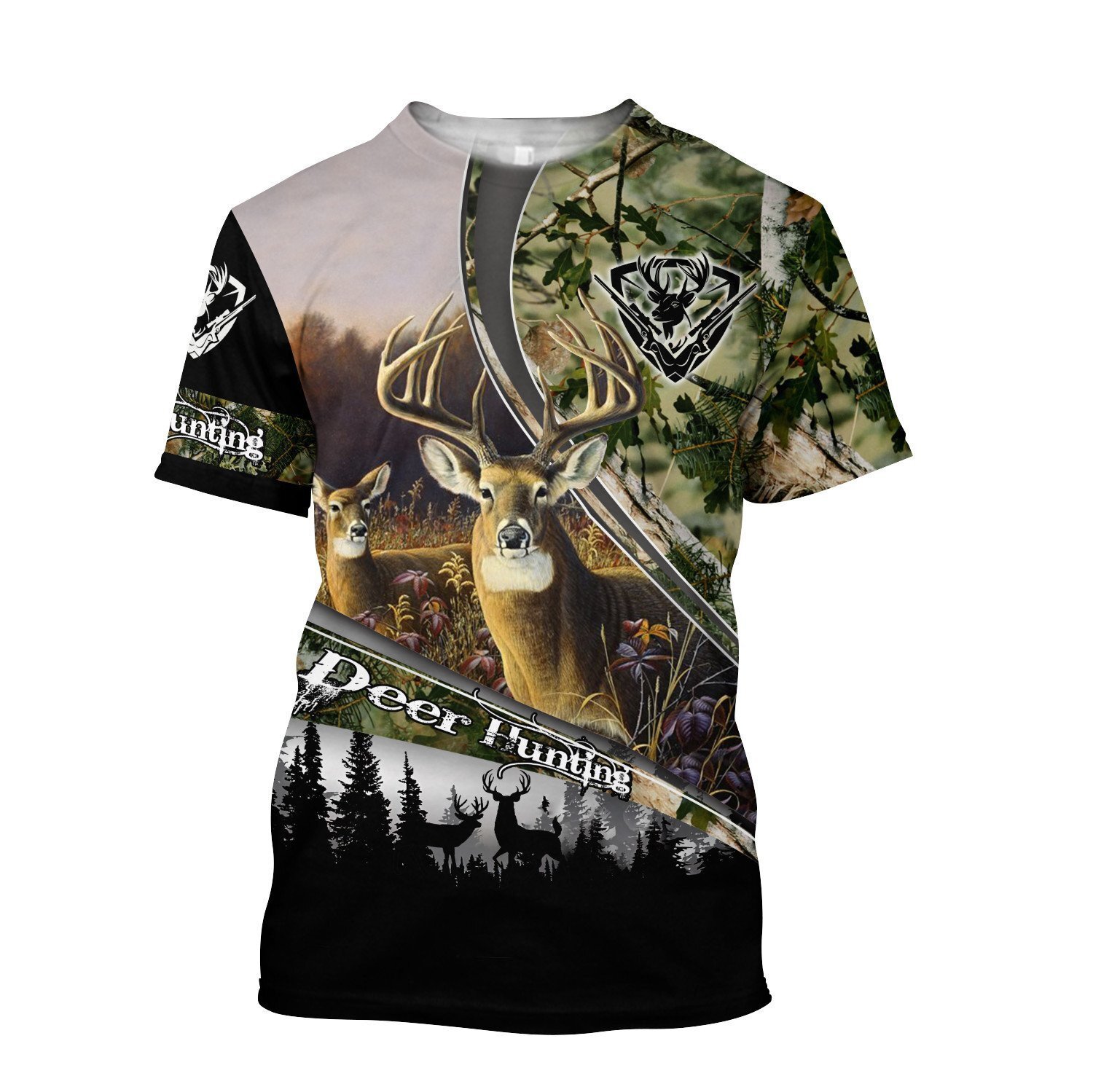 Deer Hunting Camo Over Printed Unisex Deluxe T-shirt , Artistic 3D T-shirt