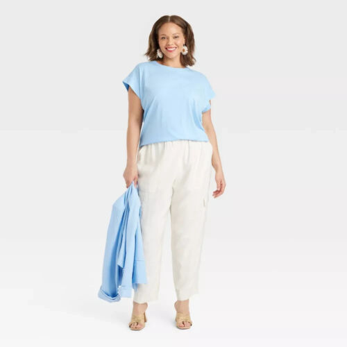 Women's Short Sleeve Extended Shoulder T-Shirt - A New Day Light Blue Size XL - Picture 6 of 11