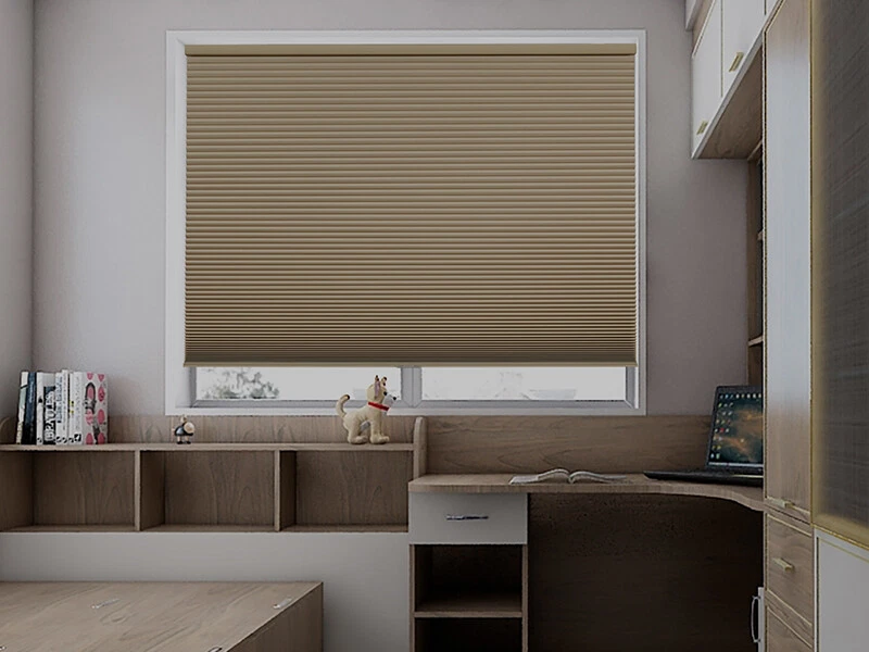 Custom Cut Cordless Room Darkening Blackout Beige Cellular Shade Honeycomb Blind - Image 4 of 4