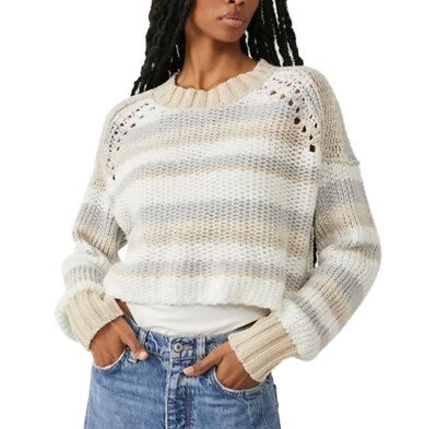 NWT - Free People Sweater Devon Gravity Combo Stripe Knit Sweater Size L