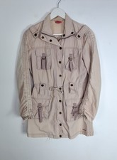 Elle Trench Jacket Size 12 M Beige Floral Embroidered Vintage Y2k 00s Ruched