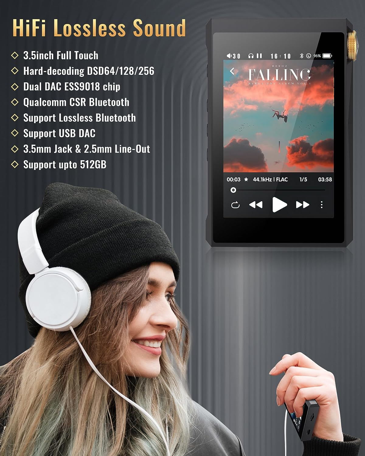 S7 Hifi MP3 Player with Bluetooth, Lossless DSD256 Digital Audio Player