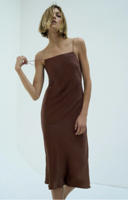 zara mulberry silk dress Zara Woman Mulberry silk dress Large knee length Chains Gold Pink NWT
