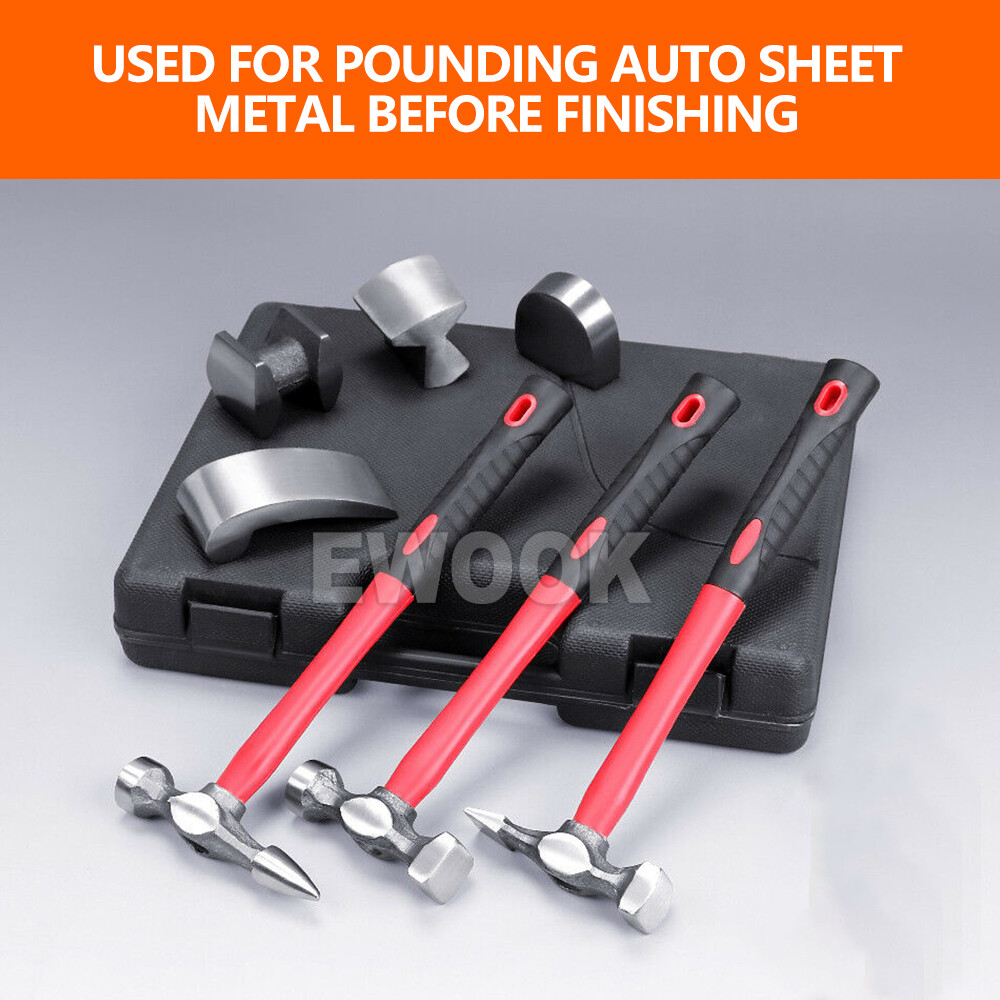 7X Car Body Repair Hammer & Dolly Kit Auto Panel Beating Dent Roller