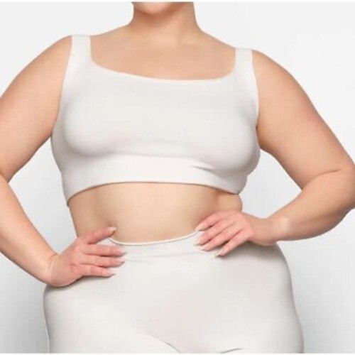 SKIMS Size XL Raw Edge Intimates Cami in Marble Cropped White Tank Top - Picture 1 of 8