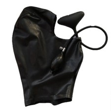 Black Latex Hood Rubber Mask with Inflatable mouth ball Back Zipper Fetish BDSM