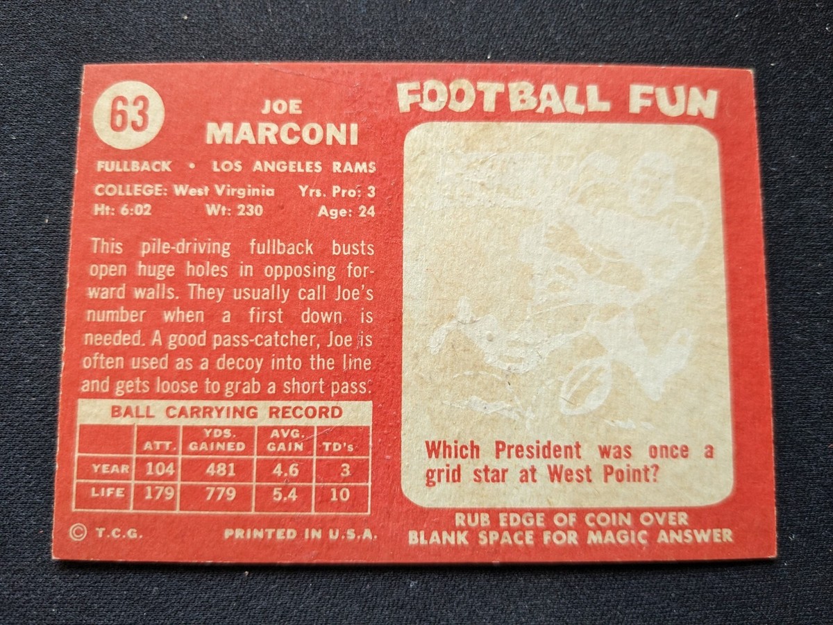 1958 Topps Football Card # 63 Joe Marconi RC - Los Angeles Rams