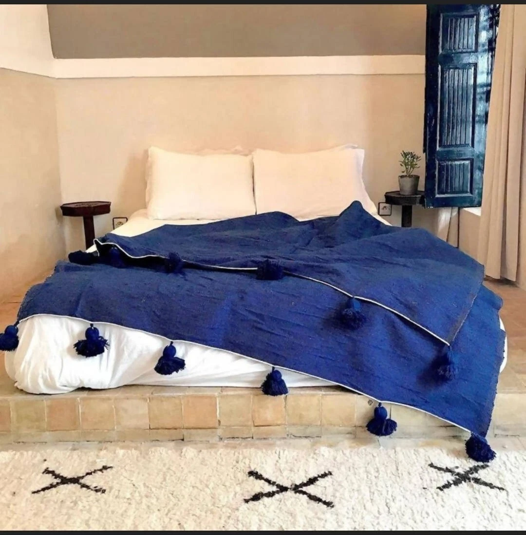 Moroccan blankets pom pom blanket woven blanket Throws blanket king bed cover