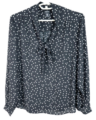JONES & CO Women's Polyester Blouse Long Sleeve Blouse Heart Bow Black White XL