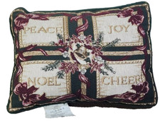vtg Throw Pillow Home Fashions Christmas Tapestry PEACE JOY NOEL CHEER decor