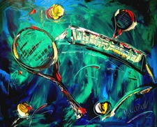 TENNIS GAME   ART  ABSTRACT  stretched  PAINTING CANVAS ART CONTEMPORARY