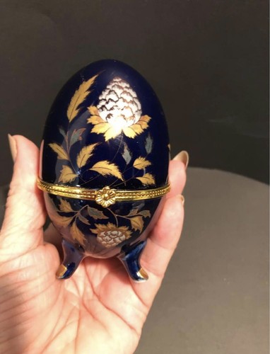 VTG Cobalt Porcelain "My Treasures Fabulous Egg" Hinged Trinket Box EUC - Bild 6 von 7