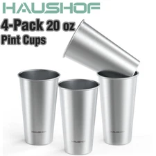 HAUSHOF 20 oz Pint Cup Stainless Steel Cup Stackable Metal Beer Pint Cups 4 Pack