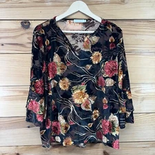 Solitaire Ravi Khosla Shirt Med Velvet Floral Black Brown Gold Floral Bell B95