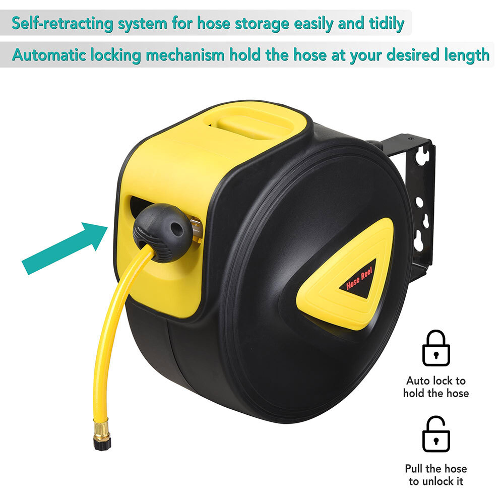 33ft Retractable Air Hose Reel Wall Mounted Air Compressor Garage Repair Tool