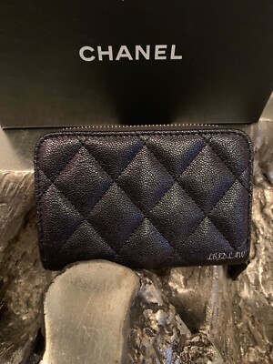 CHANEL 19S Iridescent Black Card Holder Zip Coin Purse Mermaid NWT