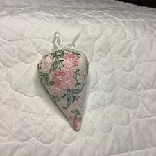 Elegant Strawberry Emery ~ Pincushion Shadow Embroidery Florals 3-1/2”