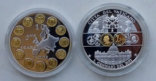 Euro Prägungen 10 Jahre Euro und Vatikan 2002 versilbert/teilvergoldet