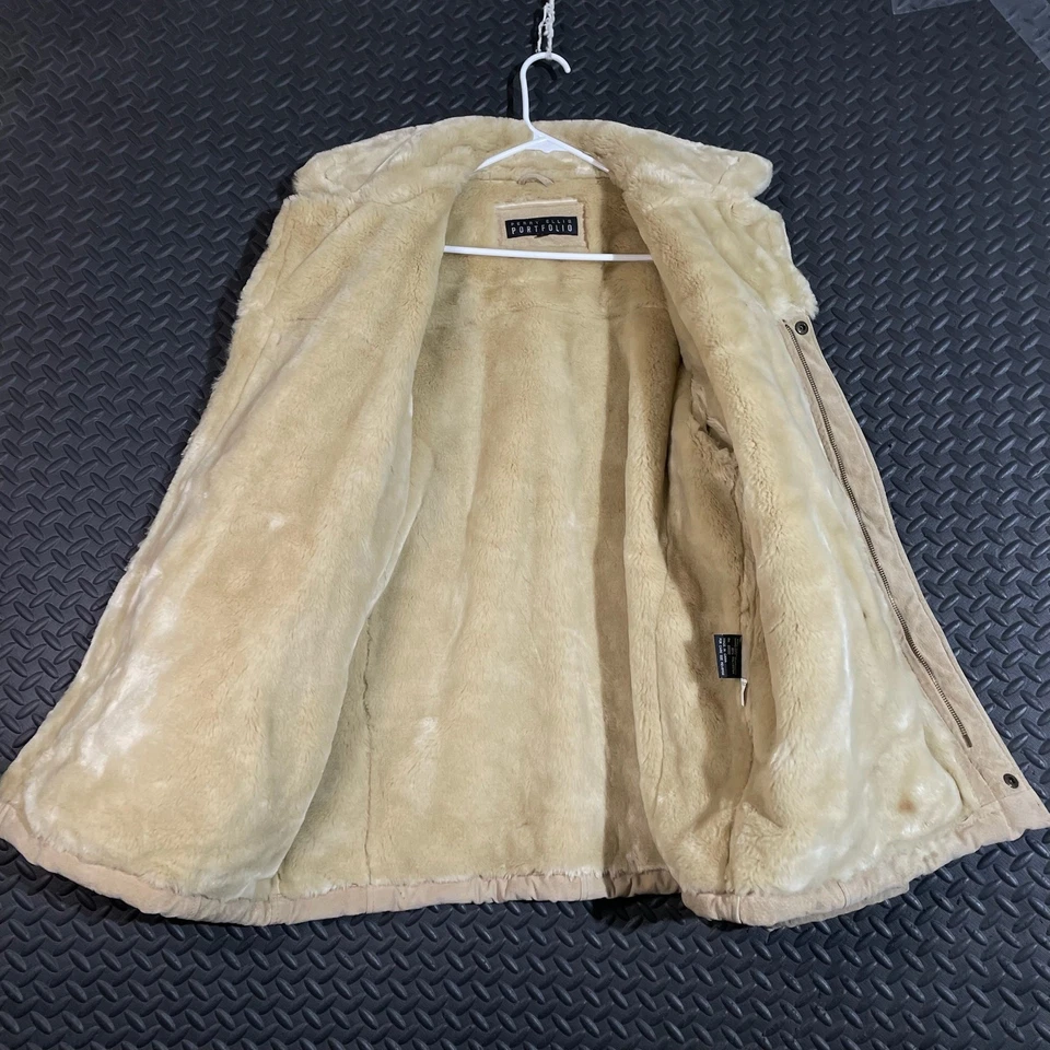 Chaqueta Perry Ellis Portfolio Para Hombre Gamuza Piel de Oveja Forrada Tostada Talla Grande Foto 3 de 4