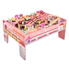 75PC Wooden Train Set with Train Table Wooden Train Track Set Kids Toy
